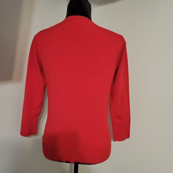 Merona Red 3/4 Sleeve Button Down Round Neck Cotton Blend Shirt Size M - Picture 9 of 13